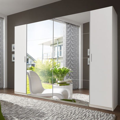 Lantau 4 Door Sliding Wardrobe with Mirror | White Finish | Ample Storage Solution by Furco