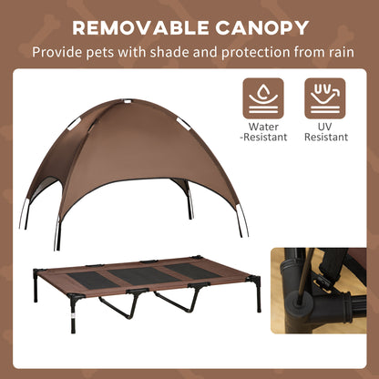 PawHut Raised Dog Bed Waterproof Elevated Pet Cot with Breathable Mesh UV Protection Canopy Coffee, for XL Dogs, 122 x 92 x 108cm