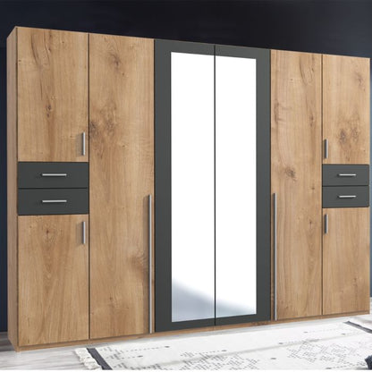 Fenton Planked Oak Wardrobe with 6 Doors and 4 Drawers | Spacious Storage Solution