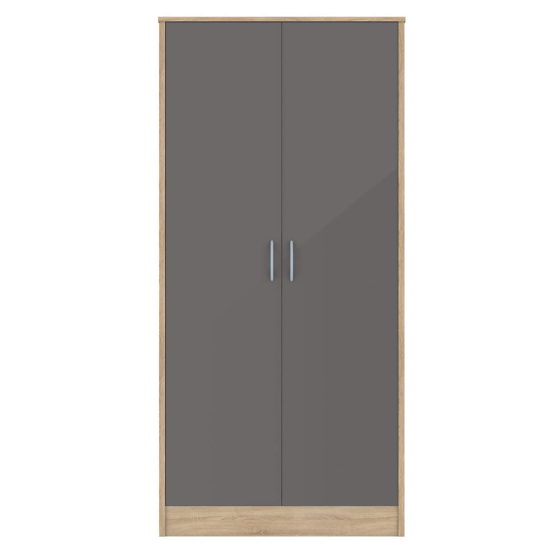 Timeless Oak Elegance Solihull 2 Door Full Hanging Wardrobe with Trendy Handles - Grey Gloss