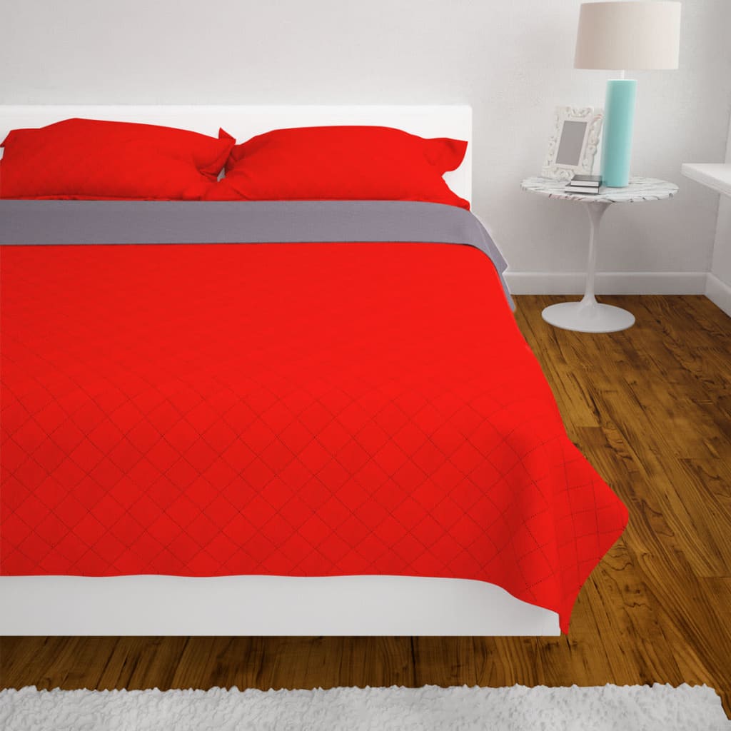 Double-Sided Quilted Bedspread Red And Grey 230X260 Cm