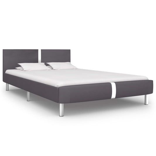 Bed Frame Without Mattress Grey Faux Leather 135X190 Cm Double