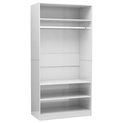 Wardrobe High Gloss White | Hinged | Engineered Wood | 3 Compartments | 1 Door | 100cm