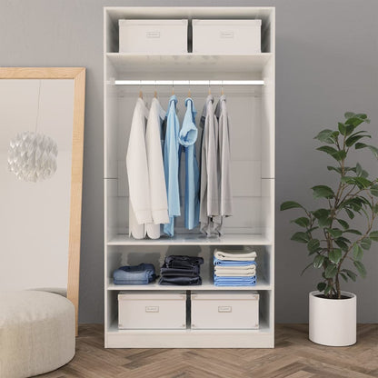 Wardrobe High Gloss White | Hinged | Engineered Wood | 3 Compartments | 1 Door | 100cm