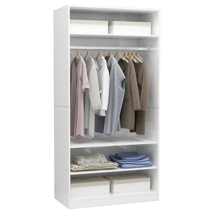 Wardrobe High Gloss White | Hinged | Engineered Wood | 3 Compartments | 1 Door | 100cm