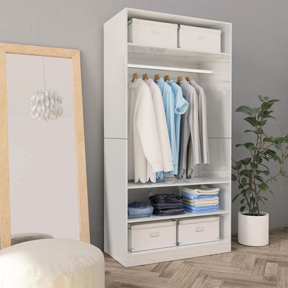Wardrobe High Gloss White | Hinged | Engineered Wood | 3 Compartments | 1 Door | 100cm