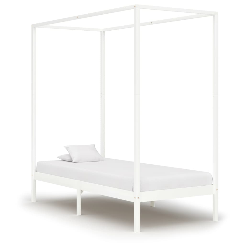 Canopy Bed Frame White Solid Pine Wood 100X200 Cm
