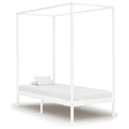Canopy Bed Frame White Solid Pine Wood 100X200 Cm