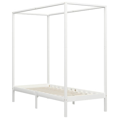 Canopy Bed Frame White Solid Pine Wood 100X200 Cm