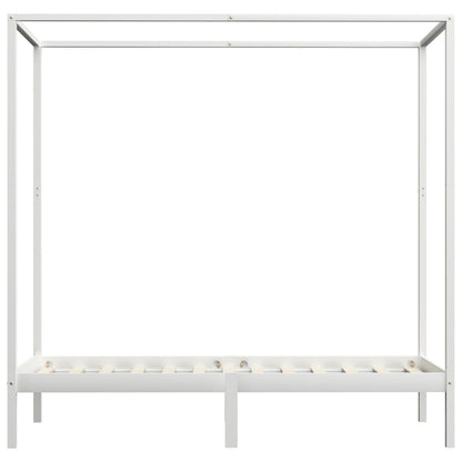 Canopy Bed Frame White Solid Pine Wood 100X200 Cm