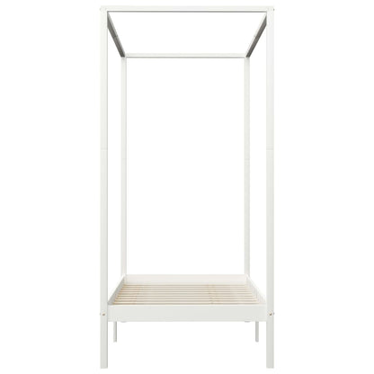 Canopy Bed Frame White Solid Pine Wood 100X200 Cm