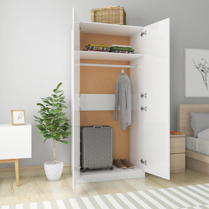 Wardrobe High Gloss White 90X52X200 Cm Engineered Wood