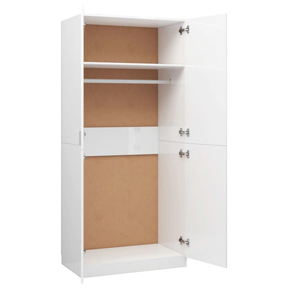 Wardrobe High Gloss White 90X52X200 Cm Engineered Wood
