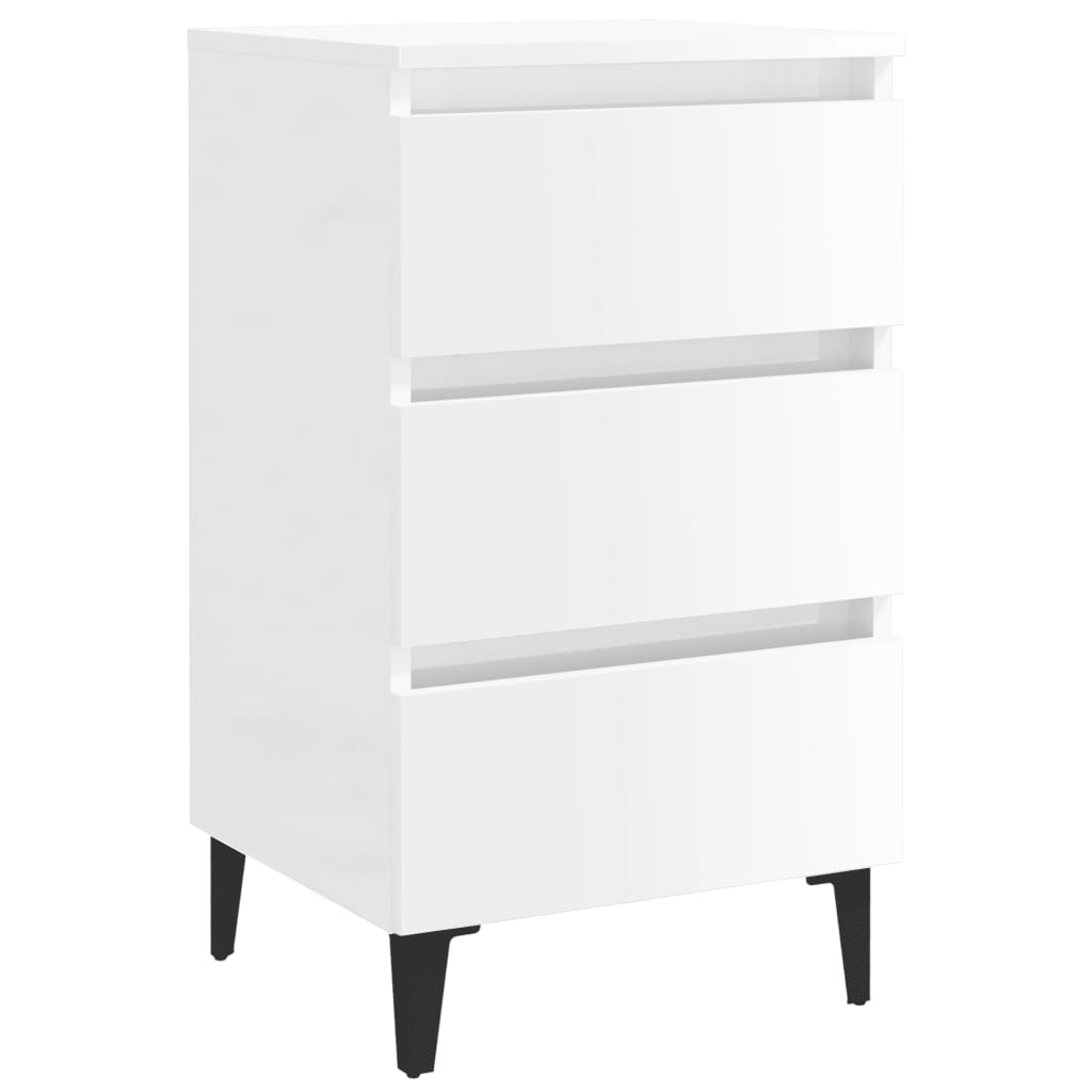 Bed Cabinet With Metal Legs 2 Pcs High Gloss White 40X35X69 Cm