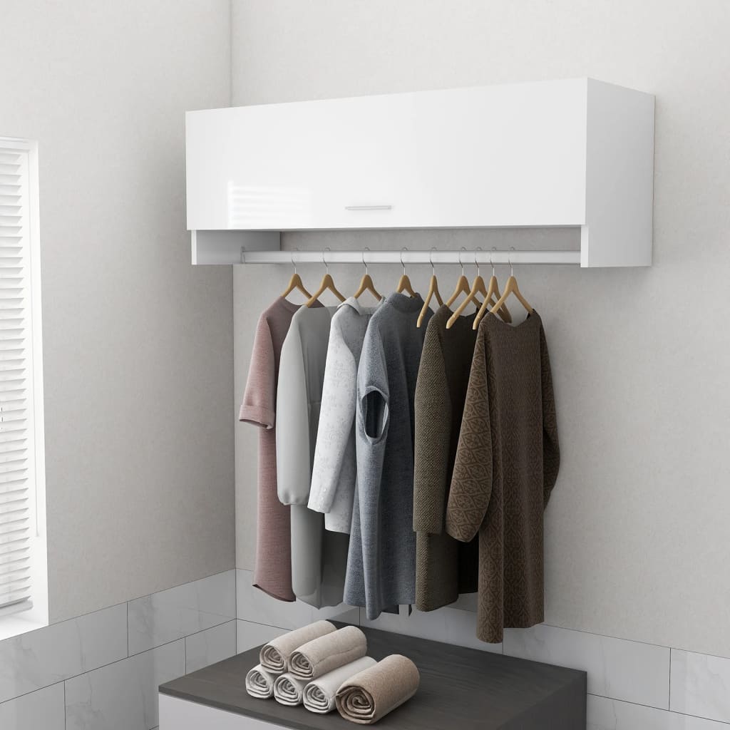 Wardrobe High Gloss White 100X32.5X35 Cm Engineered Wood