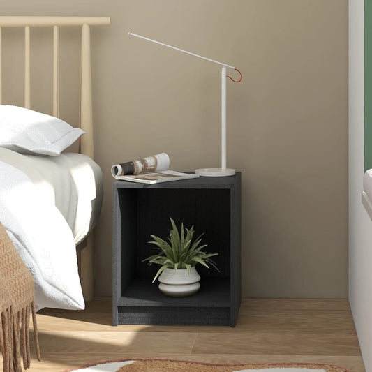 Bedside Cabinet Grey 35.5X33.5X41.5 Cm Solid Pinewood