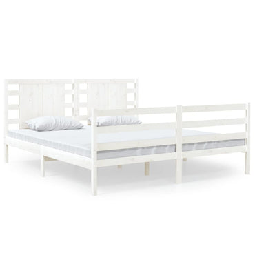 Bed Frame White Solid Wood Pine 135X190 Cm Double
