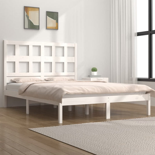 Bed Frame White Solid Wood Pine 150X200 Cm King Size