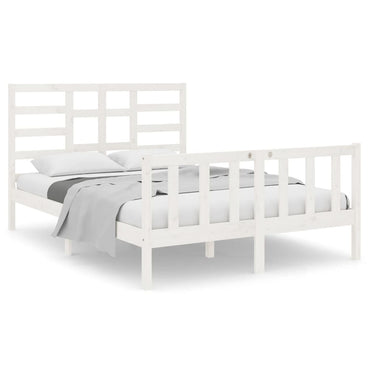 Bed Frame Without Mattress White Solid Wood 135X190 Cm Double