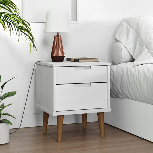 Bedside Cabinet Molde White 40X35X48 Cm Solid Wood Pine
