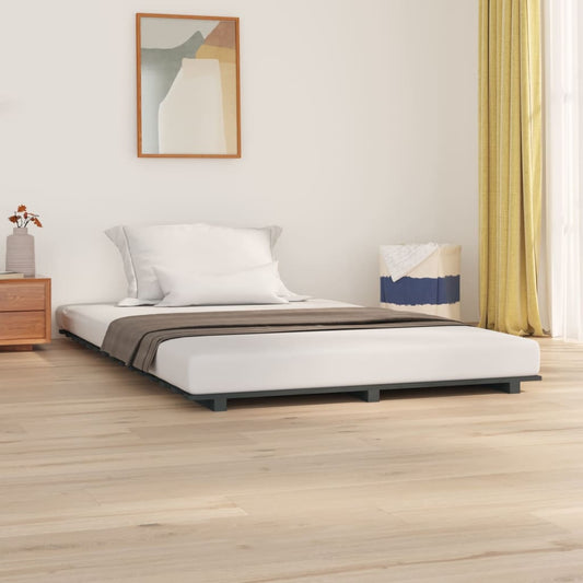 Bed Frame Without Mattress Grey 135X190 Cm Double Solid Wood Pine