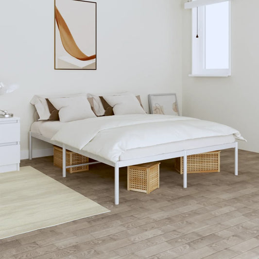 Metal Bed Frame White 150X200 Cm King Size