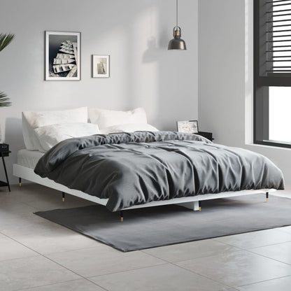Bed Frame White 135X190 Cm Double Engineered Wood