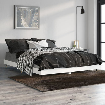 Bed Frame White 135X190 Cm Double Engineered Wood