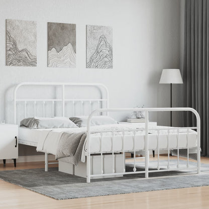 Metal Bed Frame Without Mattress With Footboard White 140X200Cm