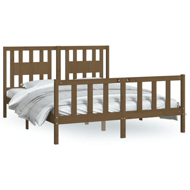 Bed Frame With Headboard Honey Brown Solid Wood Pine 150X200 Cm King Size