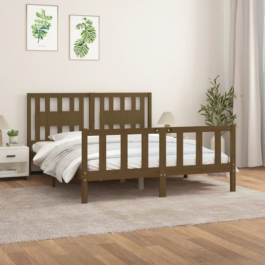 Bed Frame With Headboard Honey Brown Solid Wood Pine 150X200 Cm King Size
