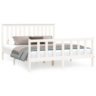 Bed Frame With Headboard White 150X200 Cm King Size Solid Wood Pine