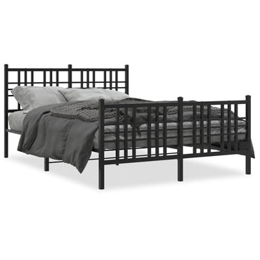 Metal Bed Frame With Headboard And Footboard Black 120X190 Cm Small Double
