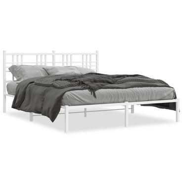 Metal Bed Frame With Headboard White 150X200 Cm King Size