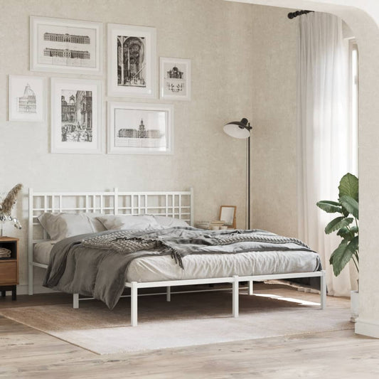 Metal Bed Frame With Headboard White 150X200 Cm King Size