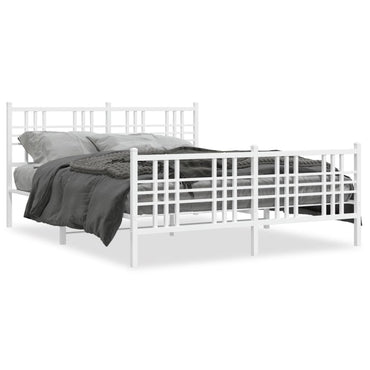 Metal Bed Frame With Headboard And Footboard White 150X200 Cm King Size