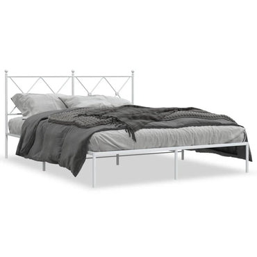 Metal Bed Frame With Headboard White 150X200 Cm King Size