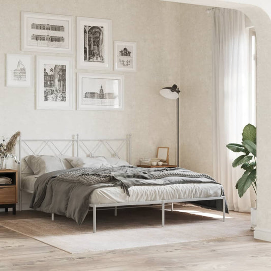 Metal Bed Frame With Headboard White 150X200 Cm King Size