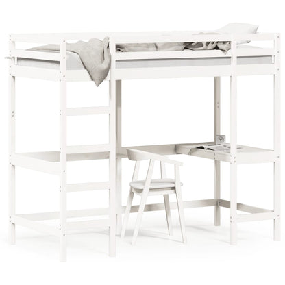 Loft Bed With Desk White 90X190 Cm Solid Wood Pine