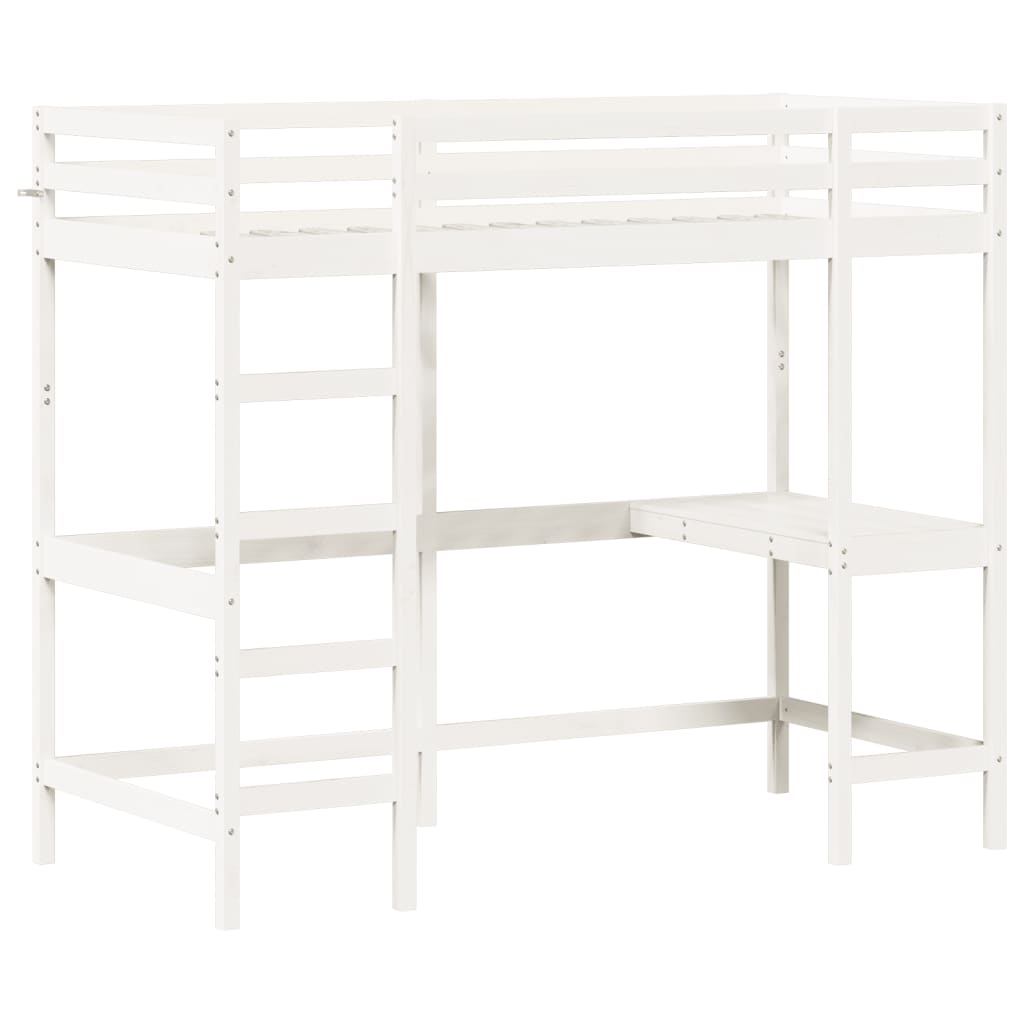Loft Bed With Desk White 90X190 Cm Solid Wood Pine