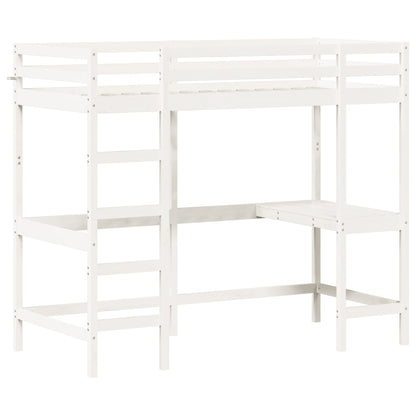 Loft Bed With Desk White 90X190 Cm Solid Wood Pine