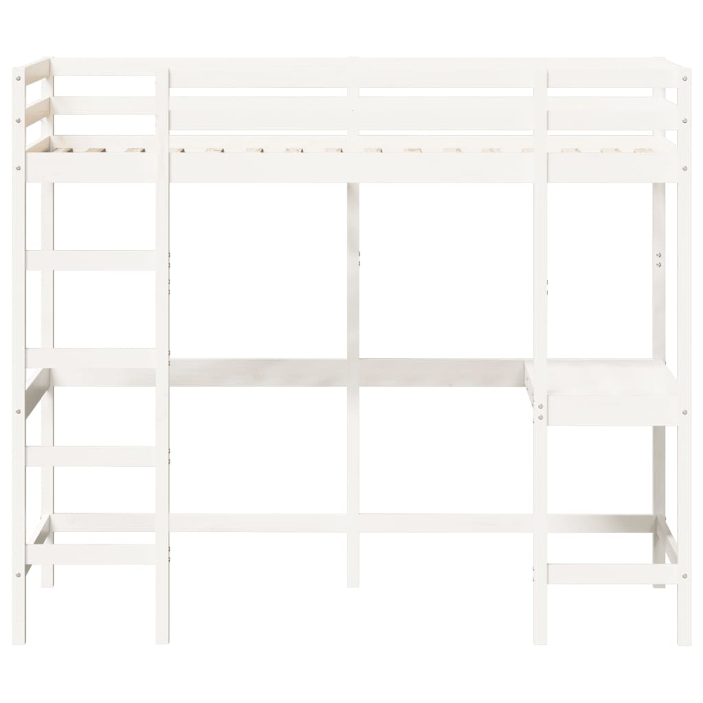 Loft Bed With Desk White 90X190 Cm Solid Wood Pine