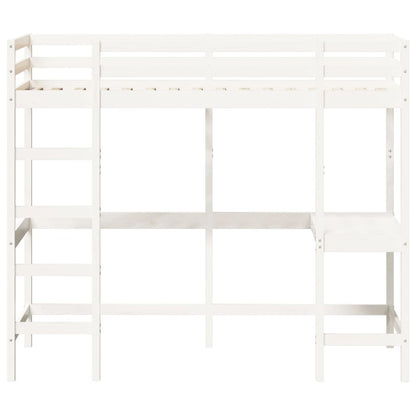 Loft Bed With Desk White 90X190 Cm Solid Wood Pine