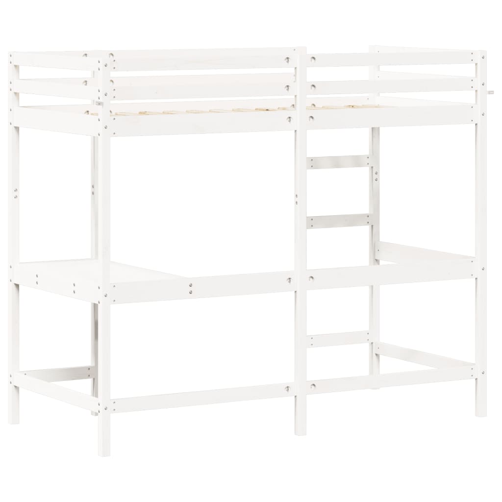 Loft Bed With Desk White 90X190 Cm Solid Wood Pine