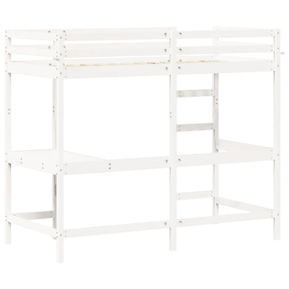 Loft Bed With Desk White 90X190 Cm Solid Wood Pine