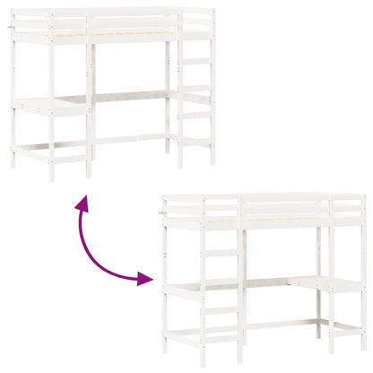 Loft Bed With Desk White 90X190 Cm Solid Wood Pine
