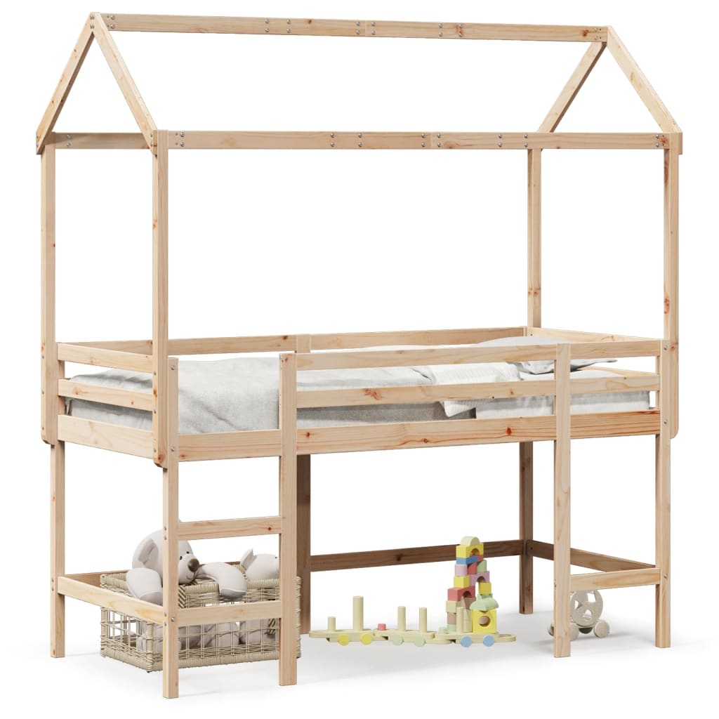 Loft Bed With Ladder And Roof Without Mattress 90X200 Cm