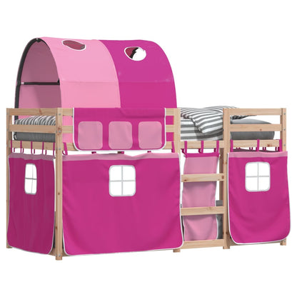 Bunk Bed With Curtains Pink 75X190 Cm Solid Wood Pine