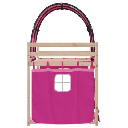 Bunk Bed With Curtains Pink 75X190 Cm Solid Wood Pine