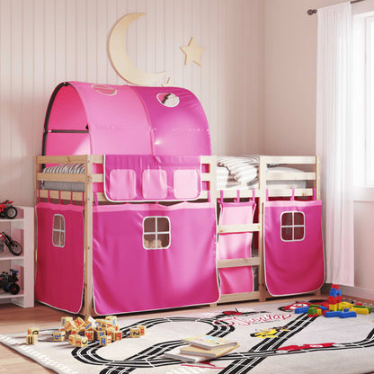 Bunk Bed With Curtains Pink 75X190 Cm Solid Wood Pine